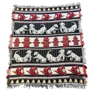 Vintage Crown Crafts Dalmatian Fireman Hydrant Tapestry Throw Blanket